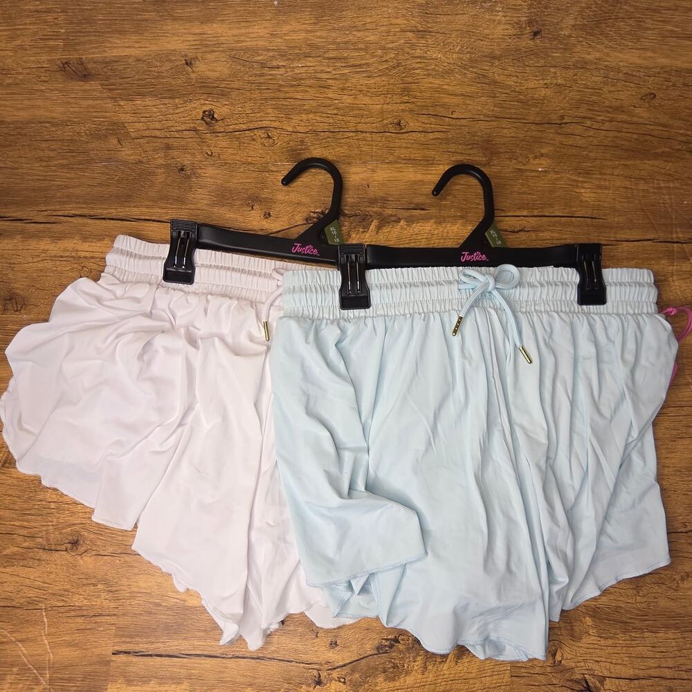 Justice Butterfly white blue lined Cheer Shorts NWT sz 14-16 girls